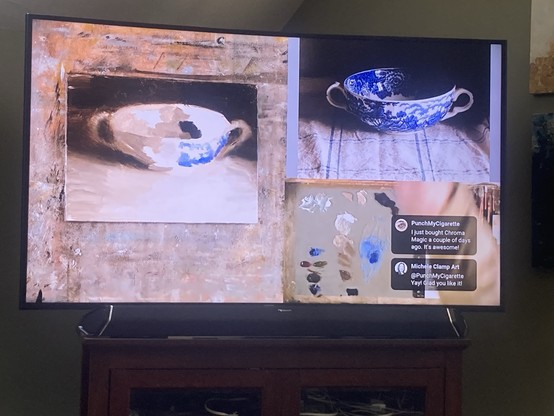 Photo of a YouTube with Paul painting an antique bowl, comments say they like ChromaMagic