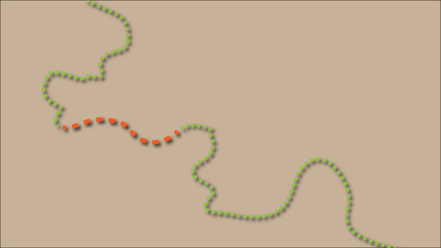 A map showing a line for a non-existent trail between two real trails.