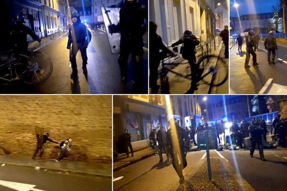 Les+violences+du+major+Jérôme+T.+ont+été+captées+par+le+téléphone+d'un+syndicaliste,+à+Rennes,+le+11+mars+2023.+©+Photomontage+Mediapart