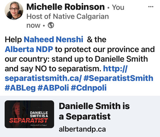 Help Naheed Nenshi  & the Alberta NDP to protect our province and our country: stand up to Danielle Smith and say NO to separatism. http://separatistsmith.ca/ #SeparatistSmith #ABLeg #ABPoli #Cdnpoli