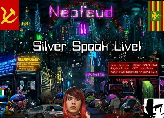 Neofeud 2 title screen with 'silver spook live'