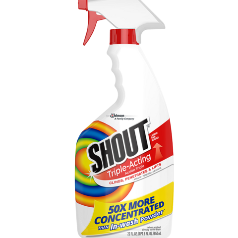 A bottle of Shout brand stain remover.
