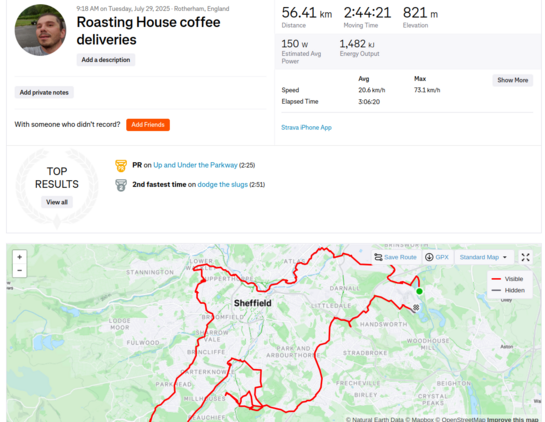 Strava screenshot of Ebike deliveries.