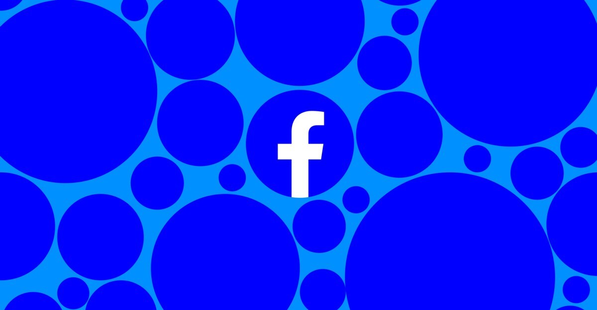 An image of the Facebook logo surrounded by blue circles