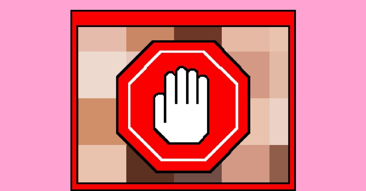 A hand over a pixelated screen.