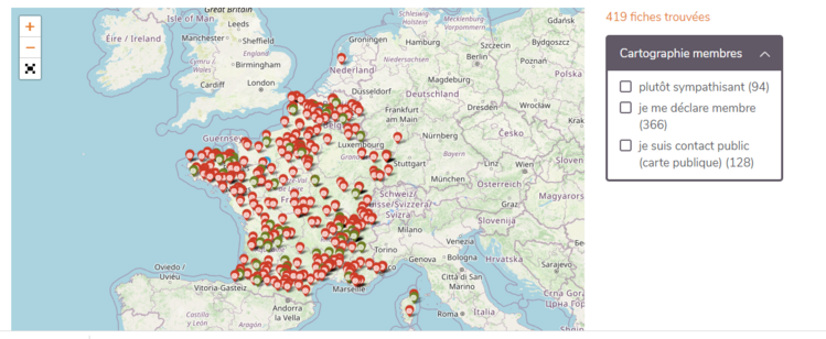 Carte des membres et sympathisants d'Adaptation radicale