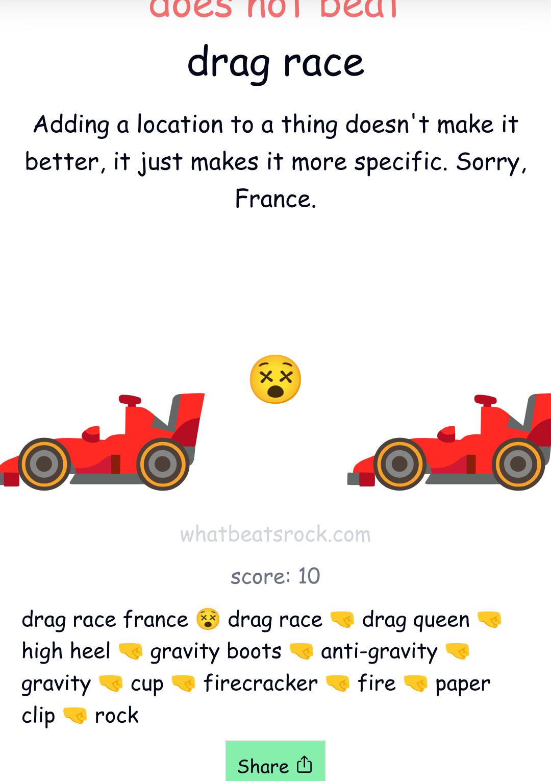 Drag race France does not beat drag race.

Adding a location to a thing doesn't make it better, it just makes it more specific. Sorry, France.