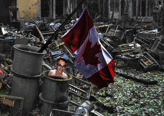 https://pluralistic.net/2024/11/14/radical-extremists/#sex-pest

An e-waste dump. In the foreground are two waste-barrels. A limp Canadian flag emerges from the left barrel; the nude head and shoulders of a grinning Tony Clement emerge from the right barrel.

Image:
JeffJ (modified)
https://en.wikipedia.org/wiki/File:Tony_Clement_-_2007-06-30_in_Kearney,_Ontario.JPG

CC BY-SA 3.0
https://creativecommons.org/licenses/by-sa/3.0/

--

Jorge Franganillo (modified)
https://commons.wikimedia.org/wiki/File:Duga_radar_system-_wreckage_of_electronic_devices_(37885984654).jpg

CC BY 2.0
https://creativecommons.org/licenses/by/2.0/deed.en
