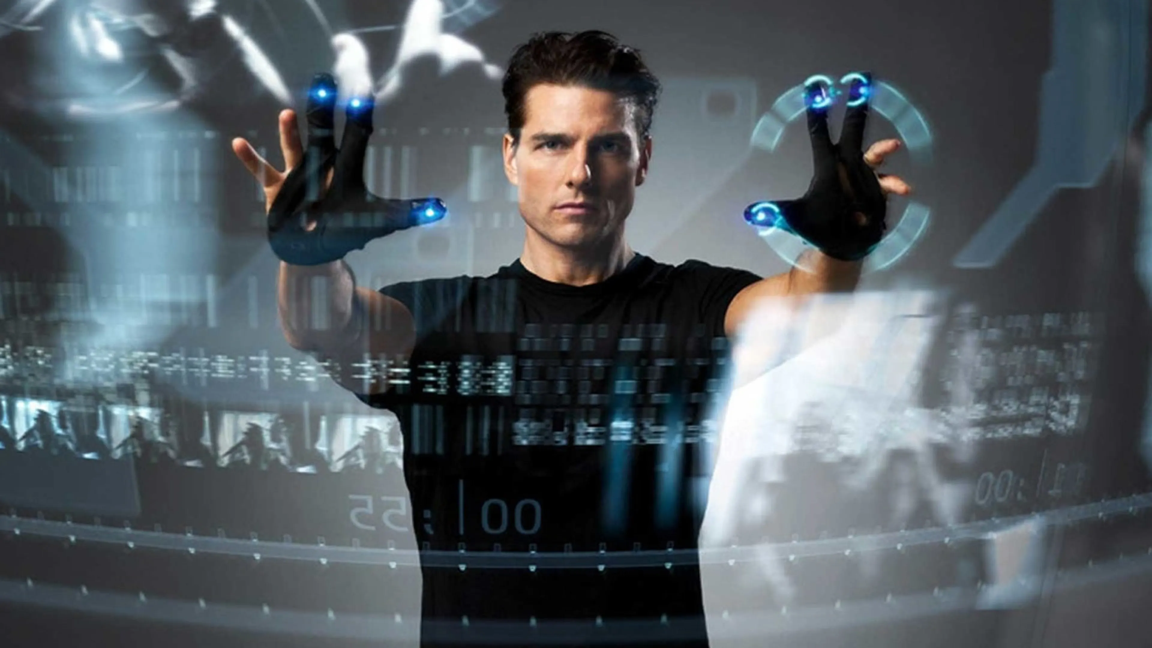 Tom cruise manipule l'interface les bras en l'air dans minority report.