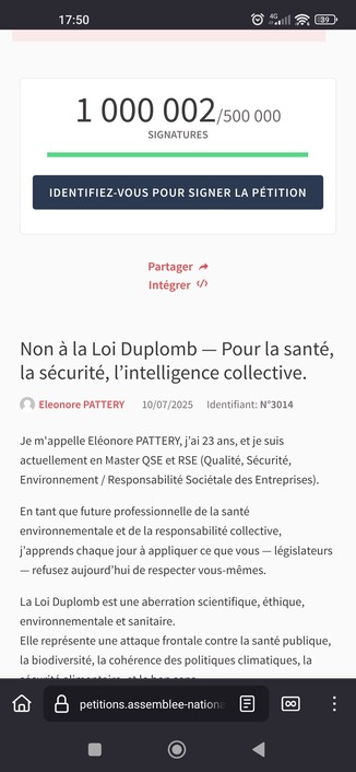 Pétition non à la loi du plomb, 1000002 signatures