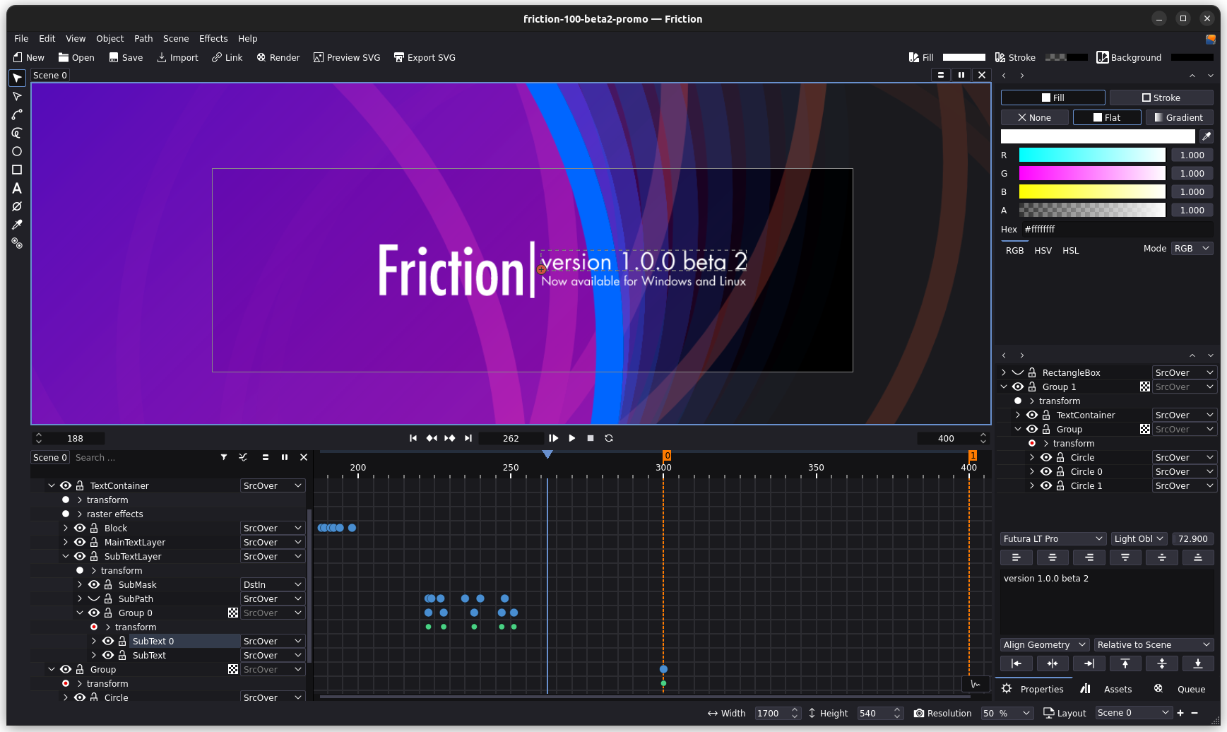 Friction is a powerful and versatile motion graphics application that allows you to create vector and raster animations for web and video.
