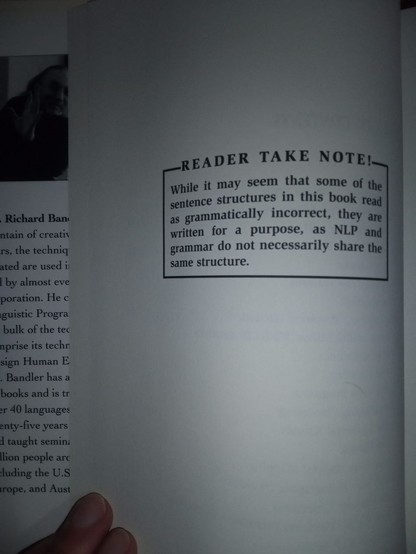 "While it may seem that some of the sentence structures in this book read as grammatically incorrect, they are written for a purpose"