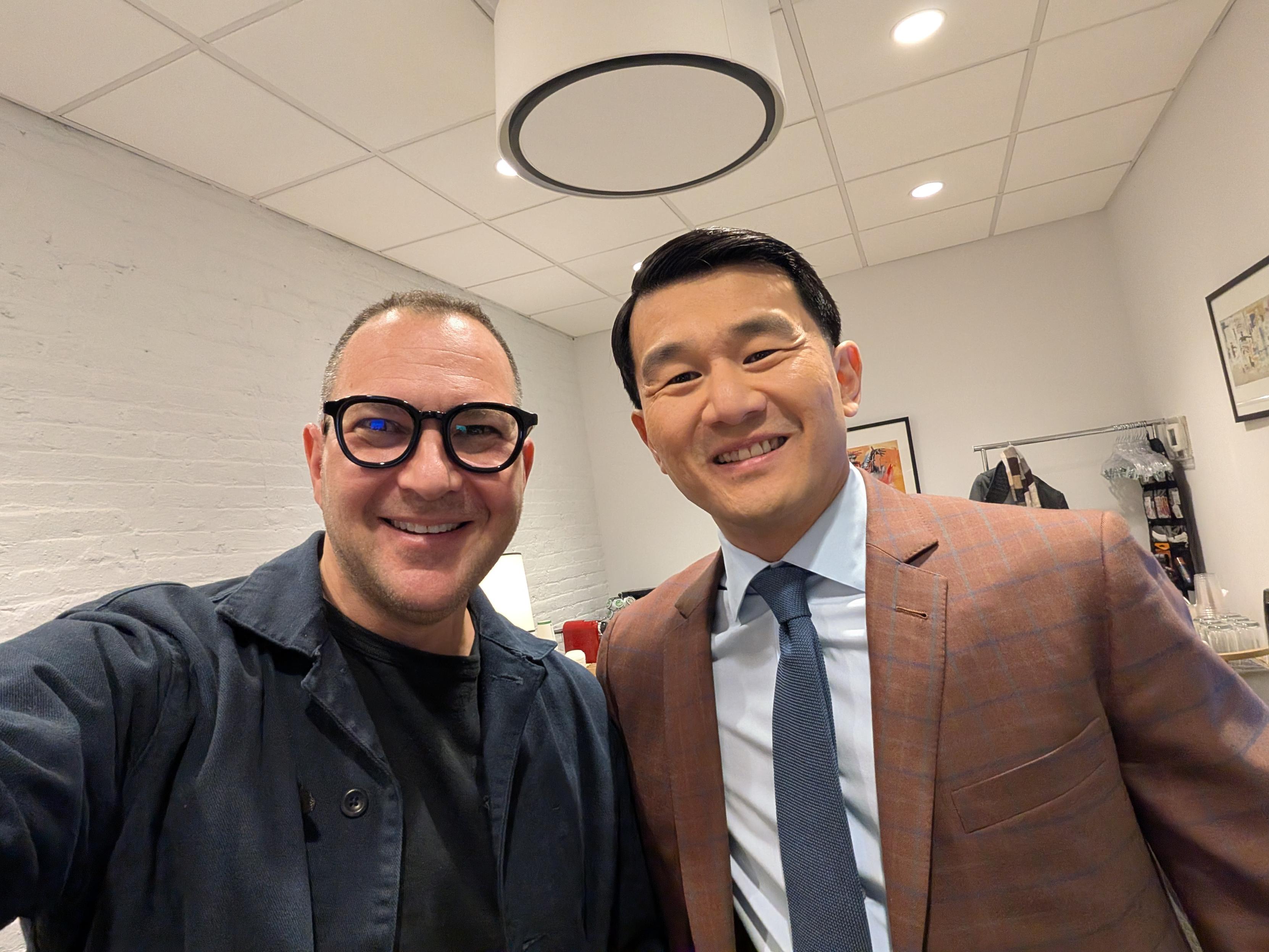 A selfie of me and Daily Show host Ronny Chieng in the green room.