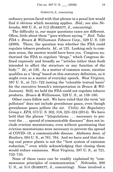 Congress au-
thorized the FDA to regulate “drugs,” which Congress de-
fined expressly and broadly as “ ‘articles (other than food)
intended to affect the structure or any function of the
body.’ ” Id., at 126. As a matter of common sense, nicotine
qualifies as a “drug” based on this statutory definition, as it
might even as a matter of everyday speech. West Virginia,
597 U. S., at 721–722 (noting the “colorable textual basis”
for the executive branch’s interpretation in Brown & Wil-
liamson). St…