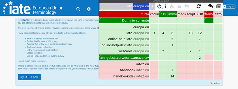 IATE as seen by uMatrix