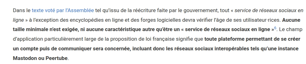 Extrait du texte : mastodon et peertube sont concernés