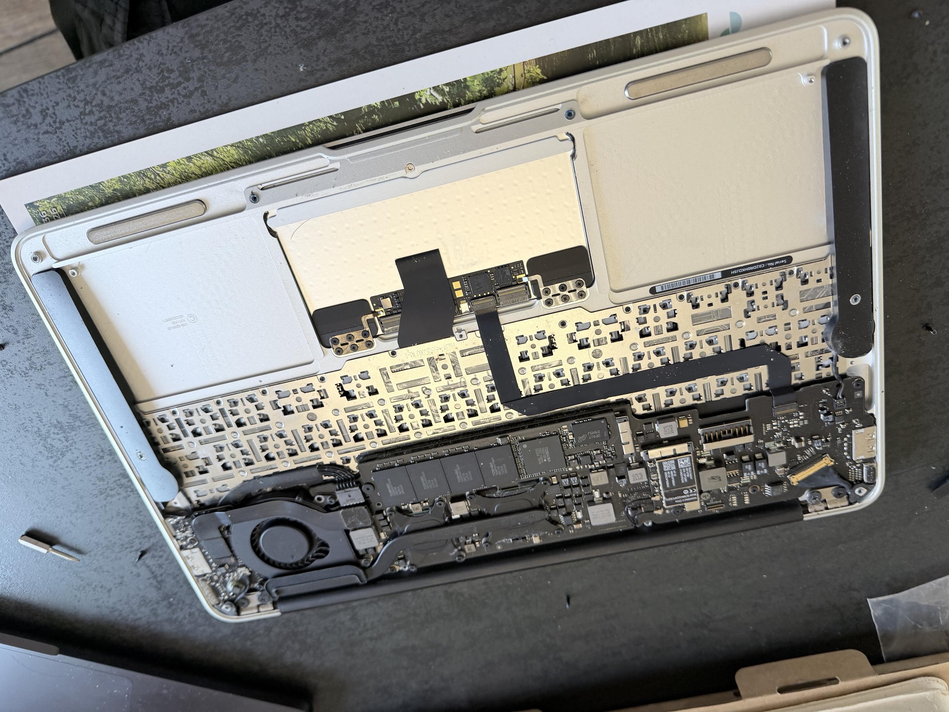 The inside of my 11-inch MacBook Air, with the battery removed