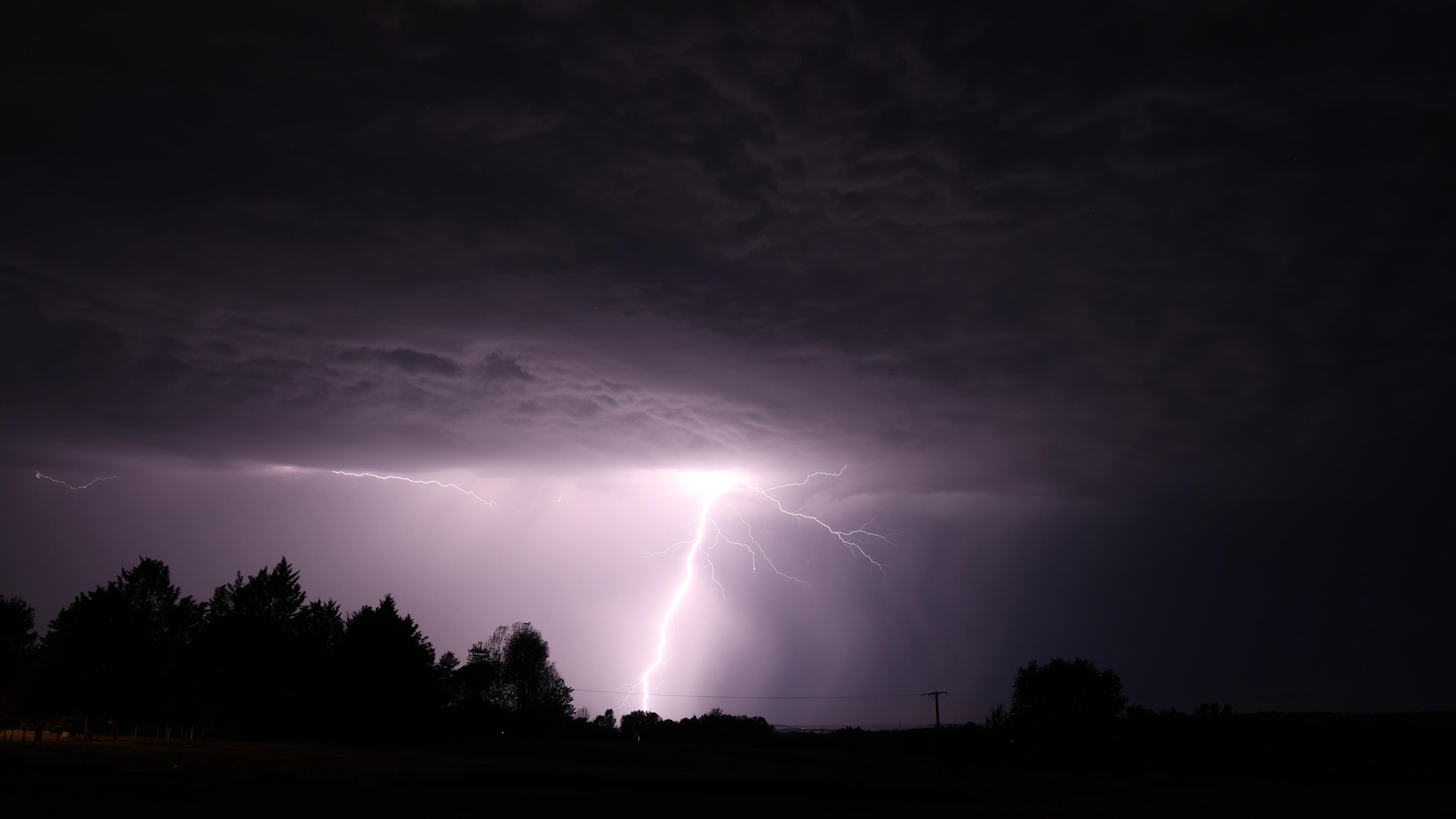 thunderstorm, lightning, clouds, by night