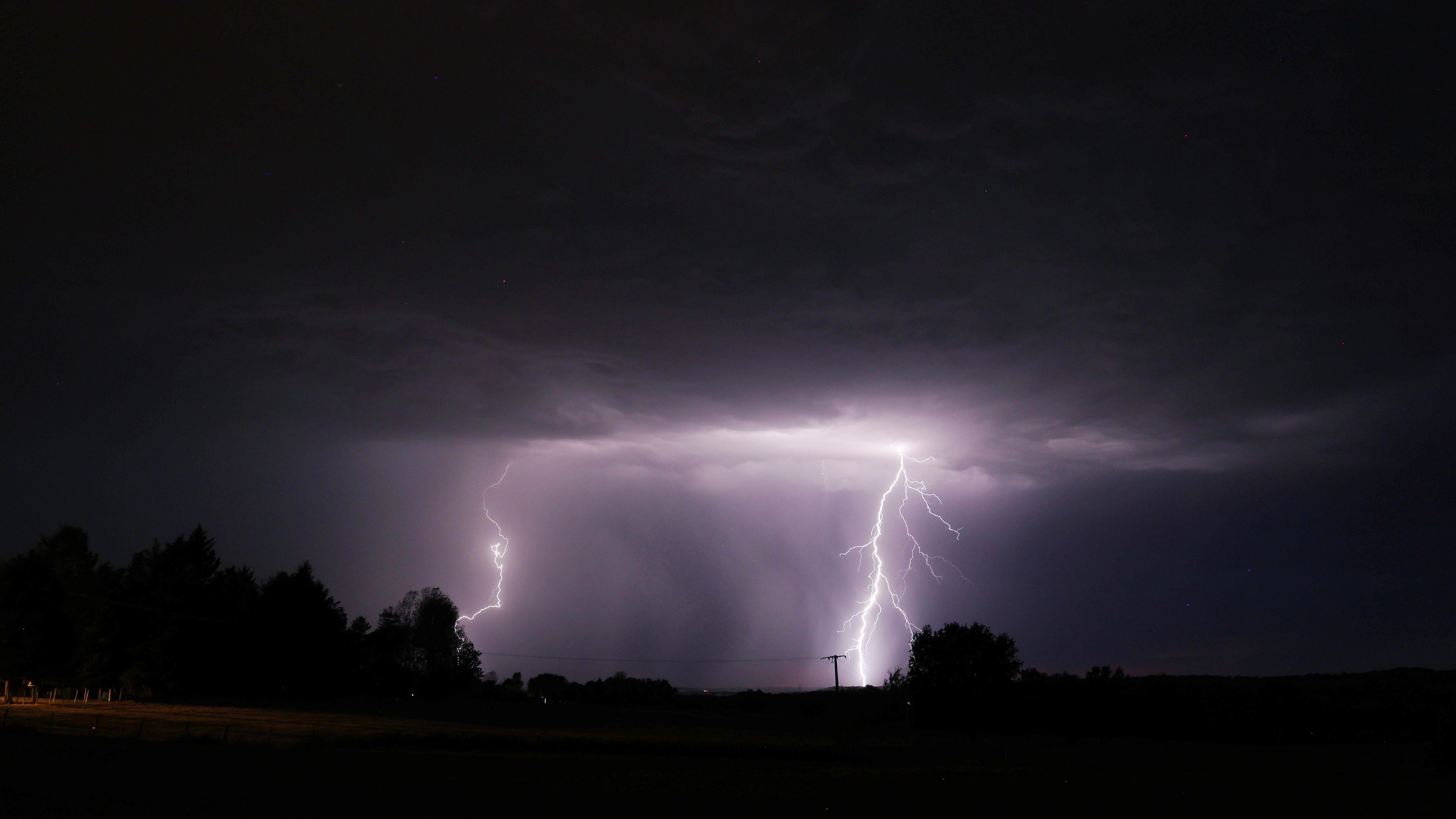 thunderstorm, lightning, clouds, by night