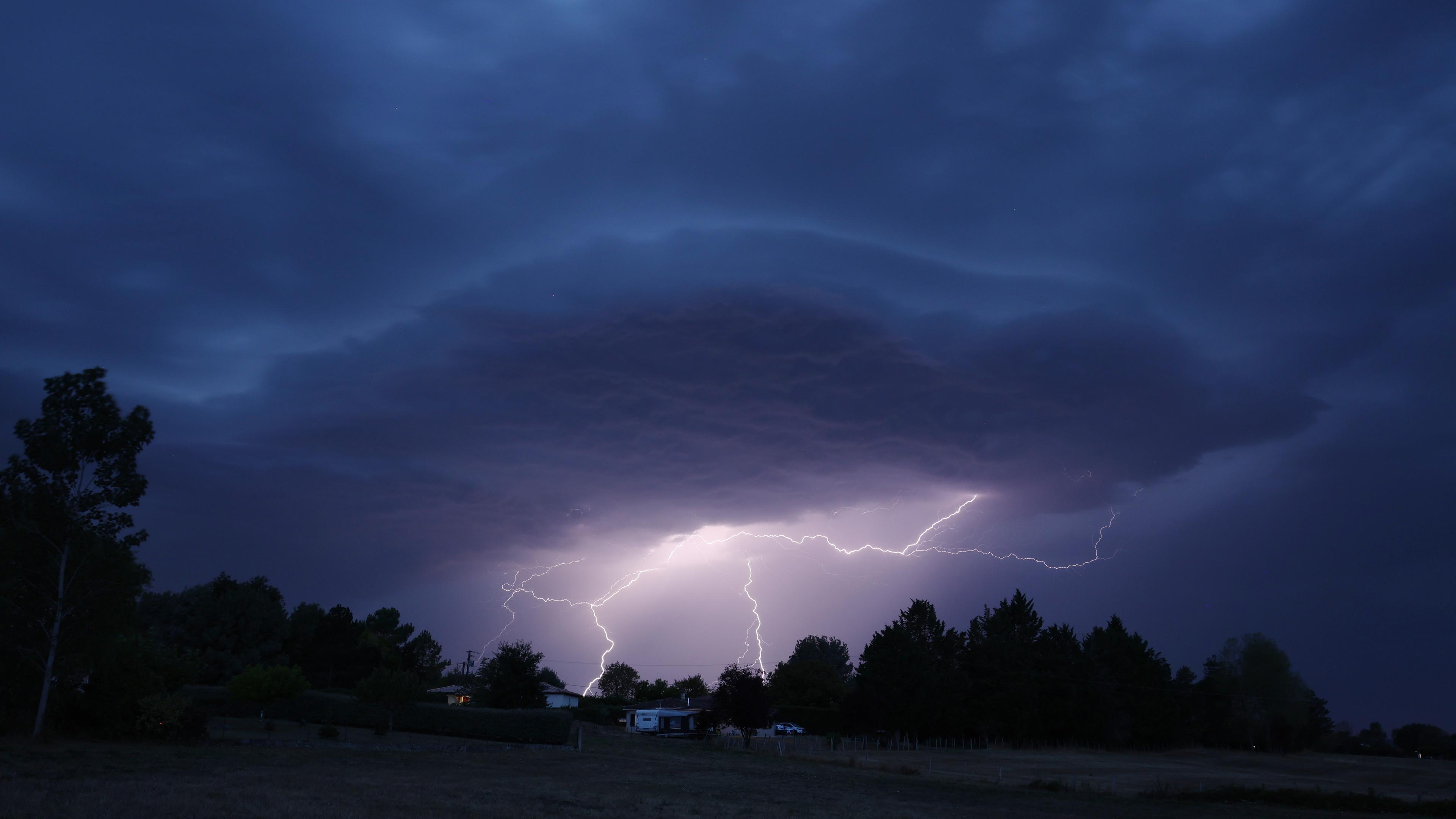 thunderstorm, lightning, clouds, by night